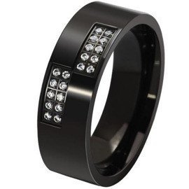 Czarna Obrączka z Cyrkoniami Stal Chirurgiczna