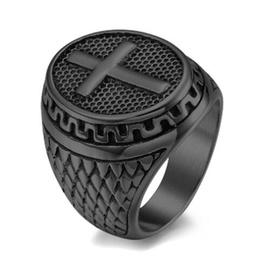 Czarny Sygnet ze Stali Szlachetnej z Krzyżem