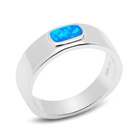 Srebrny Pierścionek Obrączka z Niebieskim Opalem