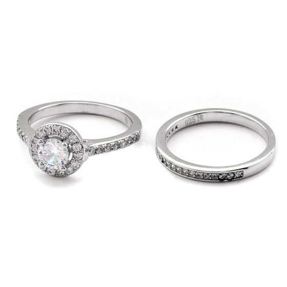 Podwójny Pierścionek Srebrny z Białymi Kamieniami