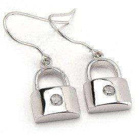 Kolczyki Srebrne Kłódka z Białą Cyrkonią