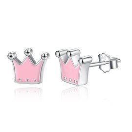 Srebrne Kolczyki Różowa Korona