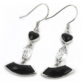 Srebrne Kolczyki Serduszka z Czarnym Agatem