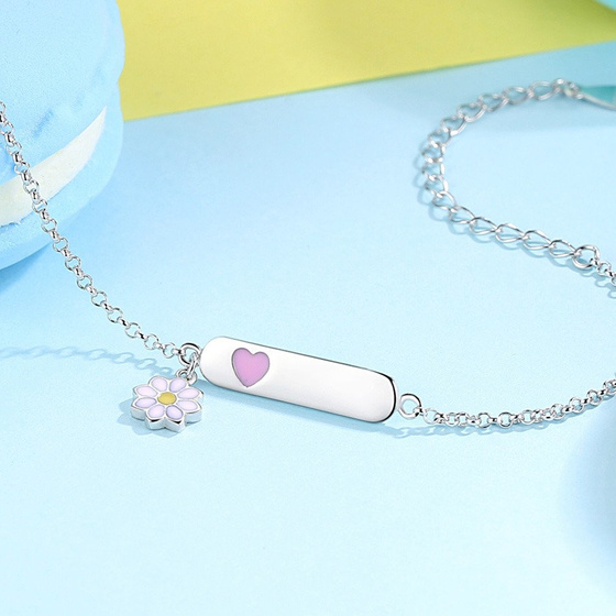 Bransoletka Srebrna z Różowym Kwiatuszkiem