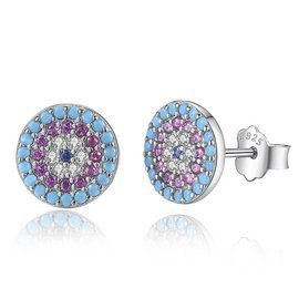 Srebrne Kolczyki Wielokolorowe Cyrkonie