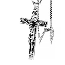 Zawieszka Krzyż z Jezusem Stal Szlachetna