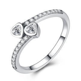 Srebrny Pierścionek Diamentowe Serduszka