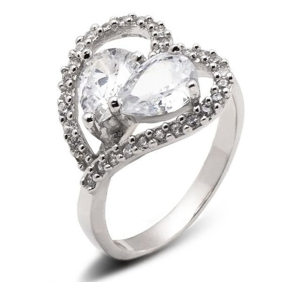 Pierścionek Srebrny Serce z Białymi Cyrkoniami
