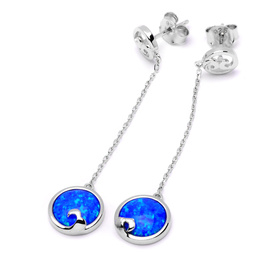 Srebrne Kolczyki na Łańcuszku z Granatowym Opalem