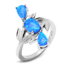 Srebrny Pierścionek Listki z Niebieskim Opalem