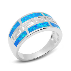 Srebrny Pierścionek Obrączka z Opalem Wzór Grecki