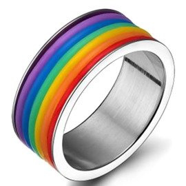 Szeroka Obrączka Tęcza ze Stali Chirurgicznej