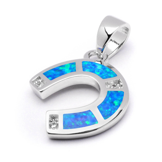 Srebrna Zawieszka Podkowa z Niebieskim Opalem