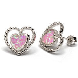 Srebrne Kolczyki Serce z Rózowym Opalem