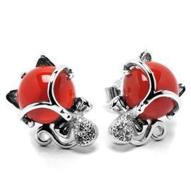Srebrne Kolczyki Kotki z Czerwonym Kamieniem