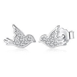 Srebrne Kolczyki Ptaszki z Cyrkoniami