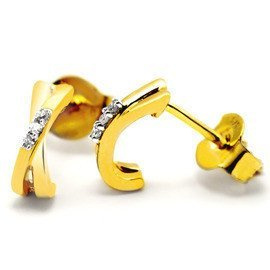 Złote Przeplatane Kolczyki z Brylantami 0.02ct