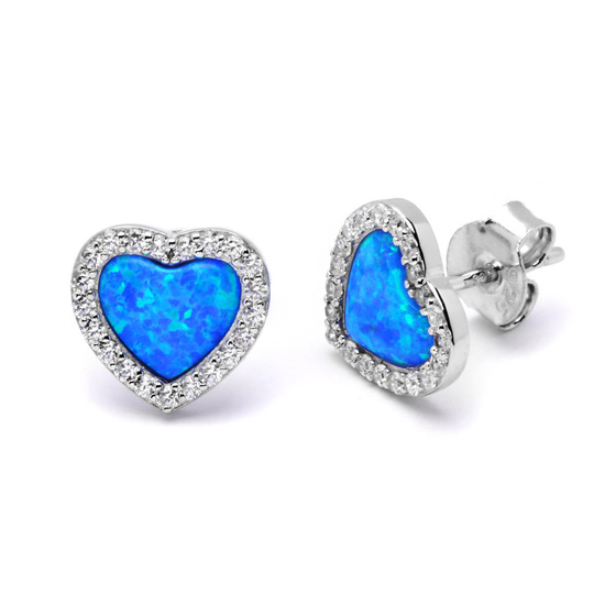 Srebrne Kolczyki Serduszka z Niebieskim Opalem