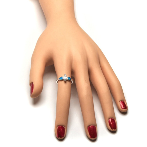 Srebrny Pierścionek z Opalem i Cyrkoniami