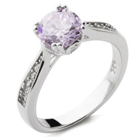 Srebrny Pierścionek z Lawendową Okrągłą Cyrkonią