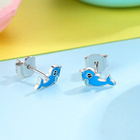 Srebrne Kolczyki Niebieskie Delfiny
