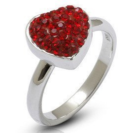 Pierścionek Srebrny Czerwone Serce z Kryształkami