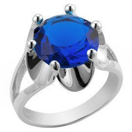 Pierścionek Srebrny z Dużą Szafirową Cyrkonią