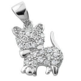 Srebrna Zawieszka Kotek Białe Cyrkonie