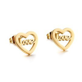 Złote Kolczyki Serce Love Stal Szlachetna