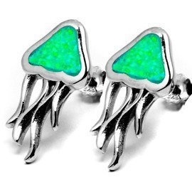 Srebrne Kolczyki Ozdobione Zielonym Opalem