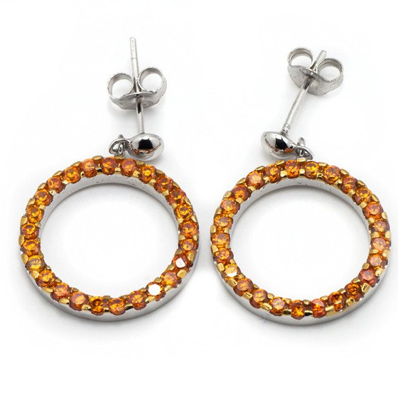 Kolczyki Srebrne Koła z Pomarańczowymi Cyrkoniami
