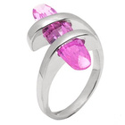 Pierścionek Srebrny Podłużna Różowa Cyrkonia