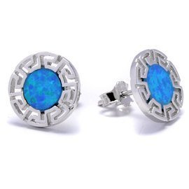Srebrne Okragłe Kolczyki z Niebieskim Opalem