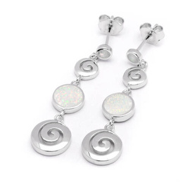 Srebrne Kolczyki Kółka z Białym Opalem