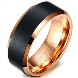 Czarna Obrączka z Wolframu ze Złotymi Elementami