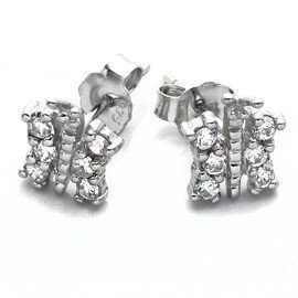 Srebrne Kolczyki Biały Motyl z Cyrkoniami