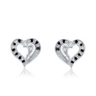 Srebrne Kolczyki Serca z Czarnymi Cyrkoniami