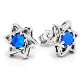 Srebrne Kolczyki Gwiazdki z Niebieskimi Opalami