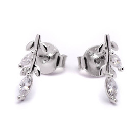 Srebrne Kolczyki Liście Wysadzane Cyrkoniami