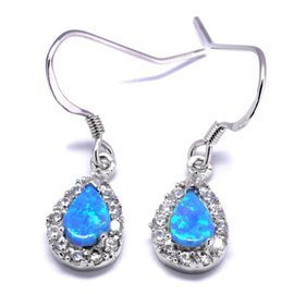 Srebrne Kolczyki z Niebieskim Opalem i Cyrkoniami