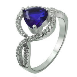 Srebrny Pierścionek Szafirowe Serce