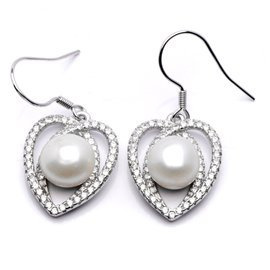 Srebrne Kolczyki Serduszka z Perłami i Cyrkoniami