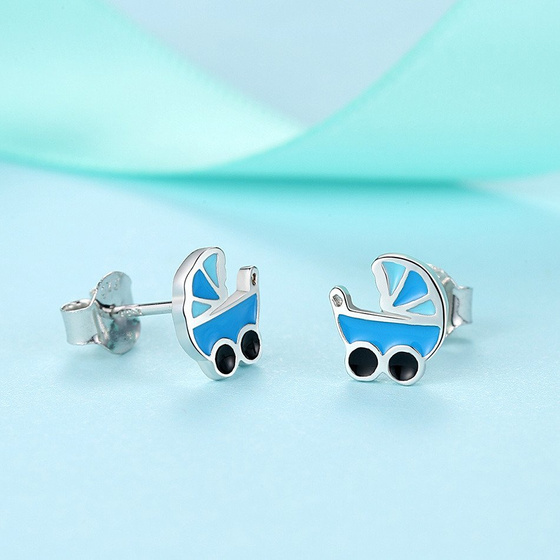 Srebrne Kolczyki Wózek Dziecięcy