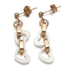 Kolczyki Serca z Białą Ceramiką i Stal Szlachetna