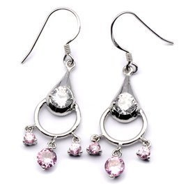 Kolczyki Srebrne z Białymi i Różowymi Cyrkoniami