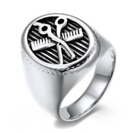 Sygnet ze Stali Szlachetnej Nożyczki i Grzebień