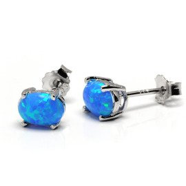 Srebrne Kolczyki Owalne z Niebieskim Opalem