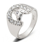 Srebrna Obrączka Koń Wysadzana Białymi Cyrkoniami