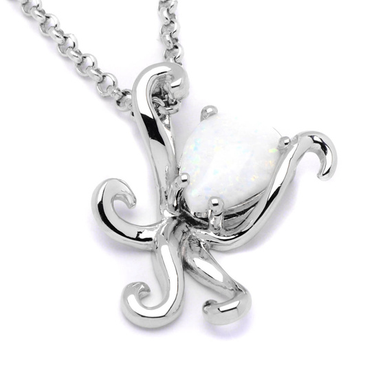 Srebrna Zawieszka Ośmiorniczka z Białym Opalem