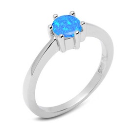 Srebrny Pierścionek z Okrągłym Niebieskim Opalem
